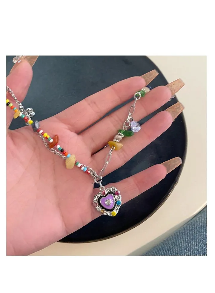 Broken silver color diamond heart necklace