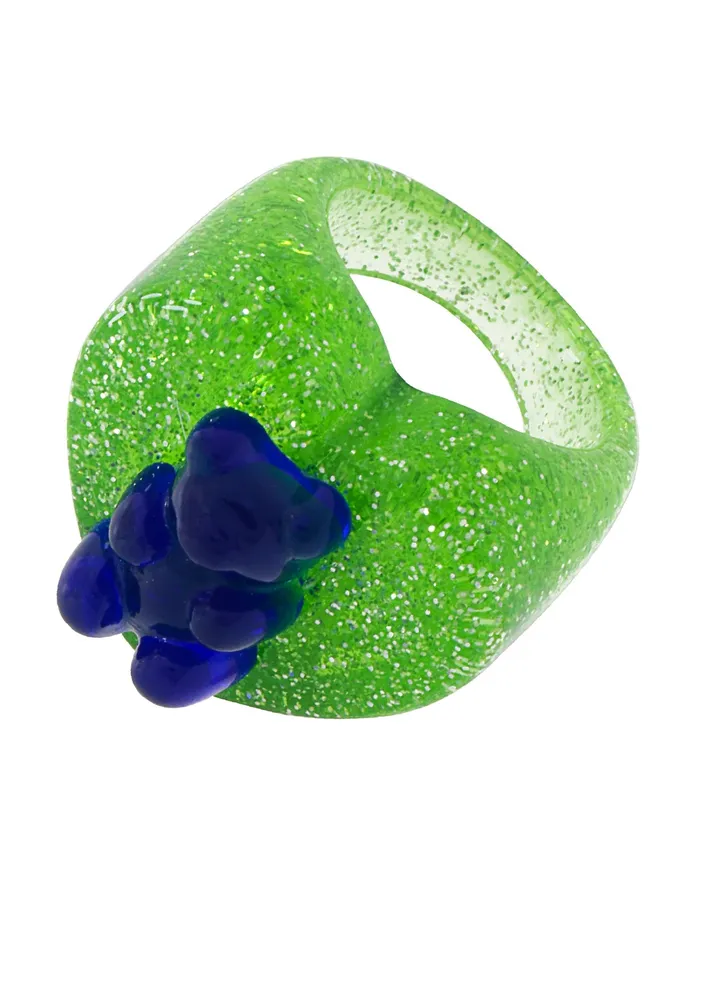 Love Green Glitter Ring With Blue Gummy Bear