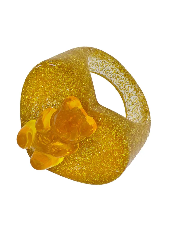 Love Gold Glitter Ring With Orange Gummy Bear