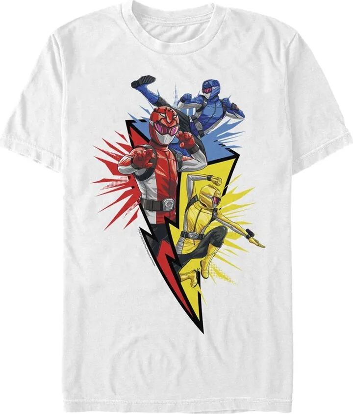 Men's Power Rangers Beast Morphers Lightning Bolt T-Shirt - White - Medium
