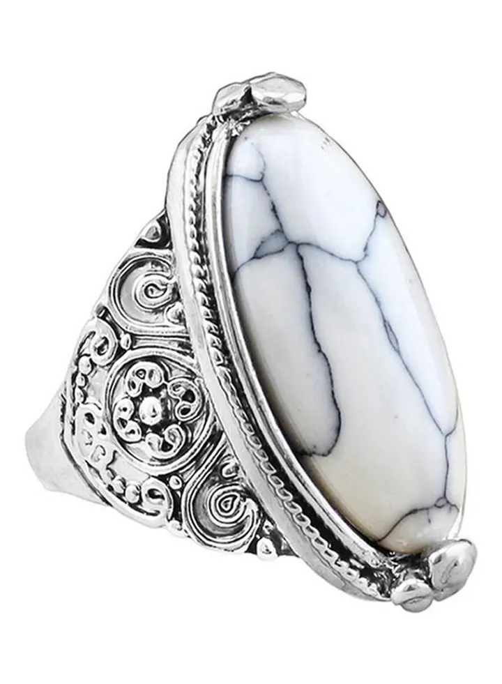 Antique Silver Plated Vintage Oval Carving Ring