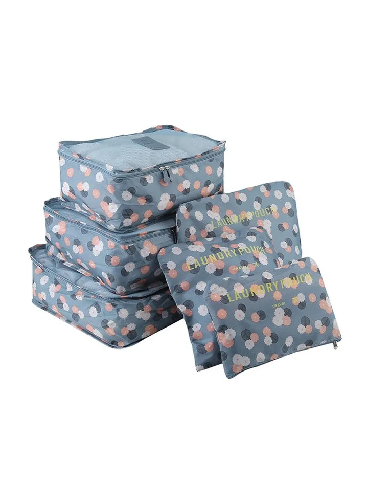 6-Piece Travel Bag Set Blue/White/Pink
