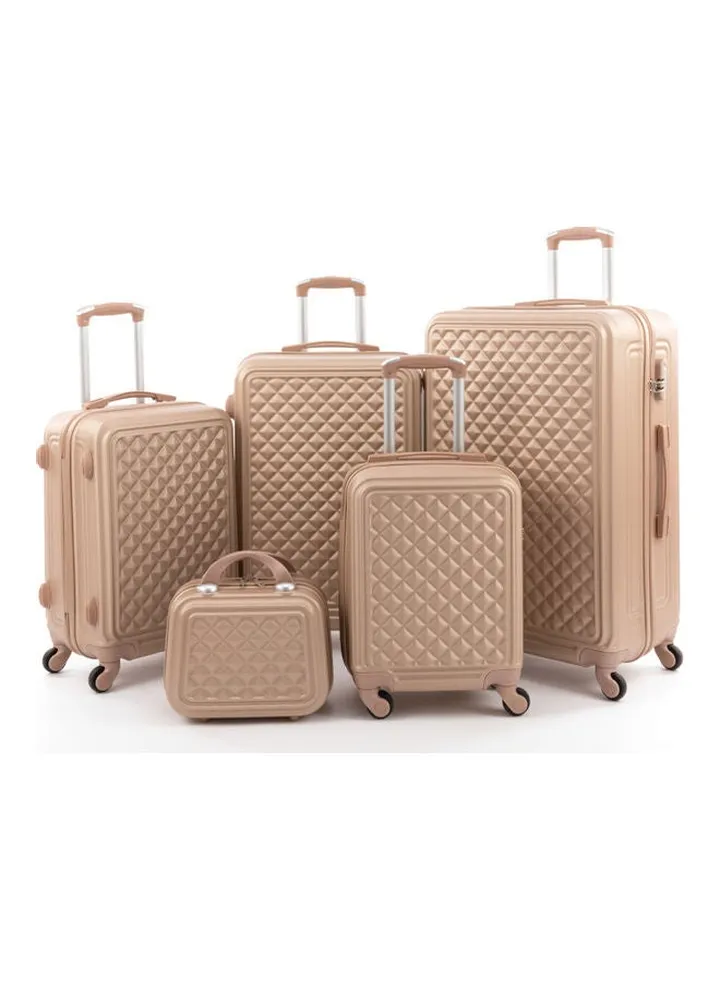 5 Pack Luggage Trolley Bag Set Gold