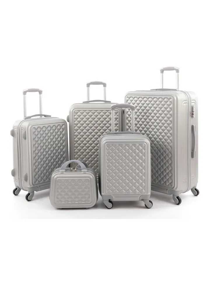5 Pack Luggage Trolley Bag Set Silver