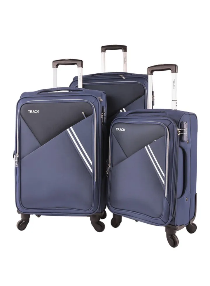 Softside 3 Piece Luggage Trolley Set Blue