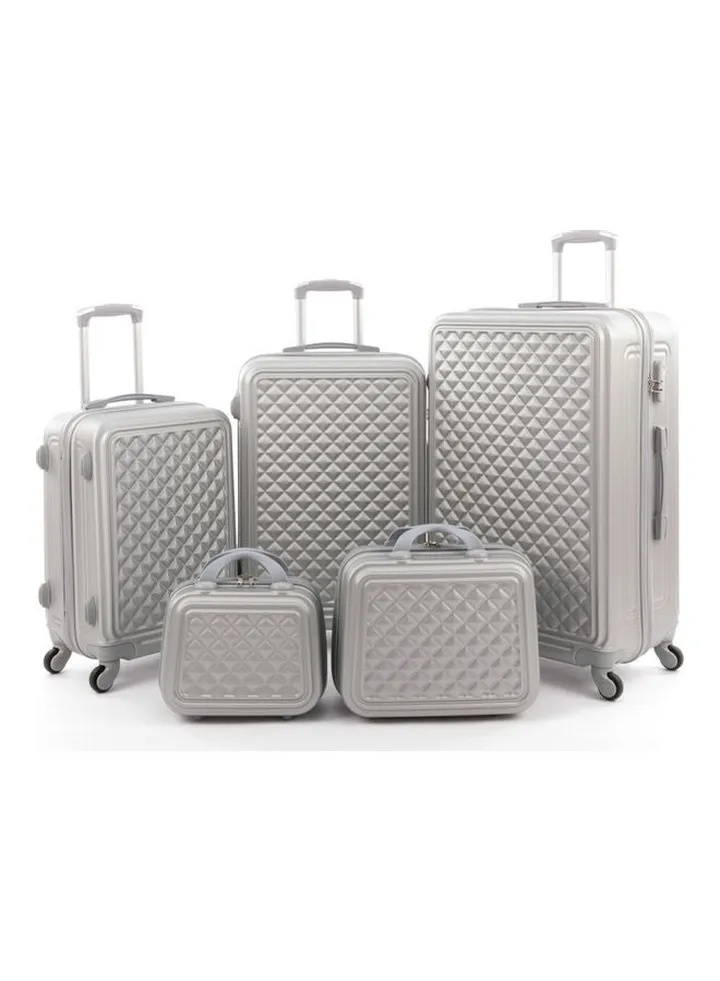 5 Pack Starline Luggage Trolley Bag Set Silver