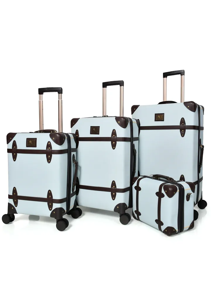 Morano Classic Leather Luggage 4 Pcs Set Baby Blue 28''-24''-20'''-14'''Inches