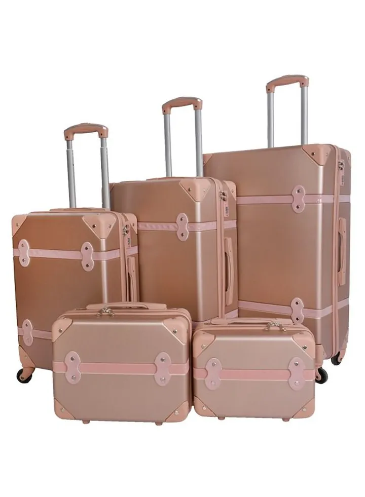 5-Piece Luggage Trolley Bag Set Rose Golden