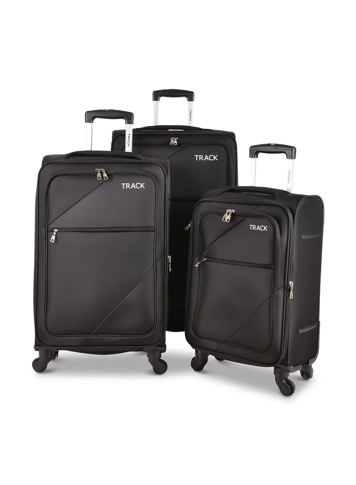 Track Luggage 3 Piece Sets Soft Trolley Travel Bag Lightweight Suitcase Sets Size 20/24/28 Inch Black