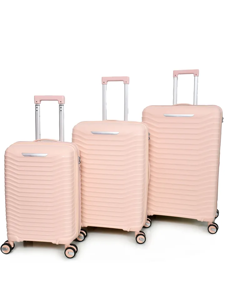 3-Piece Unisex Morano Travel Luggage Trolley Set Pink