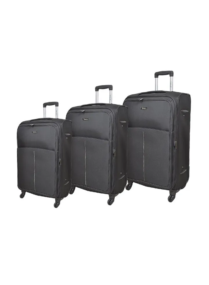 Softside 3 Piece Luggage Trolley Set Black
