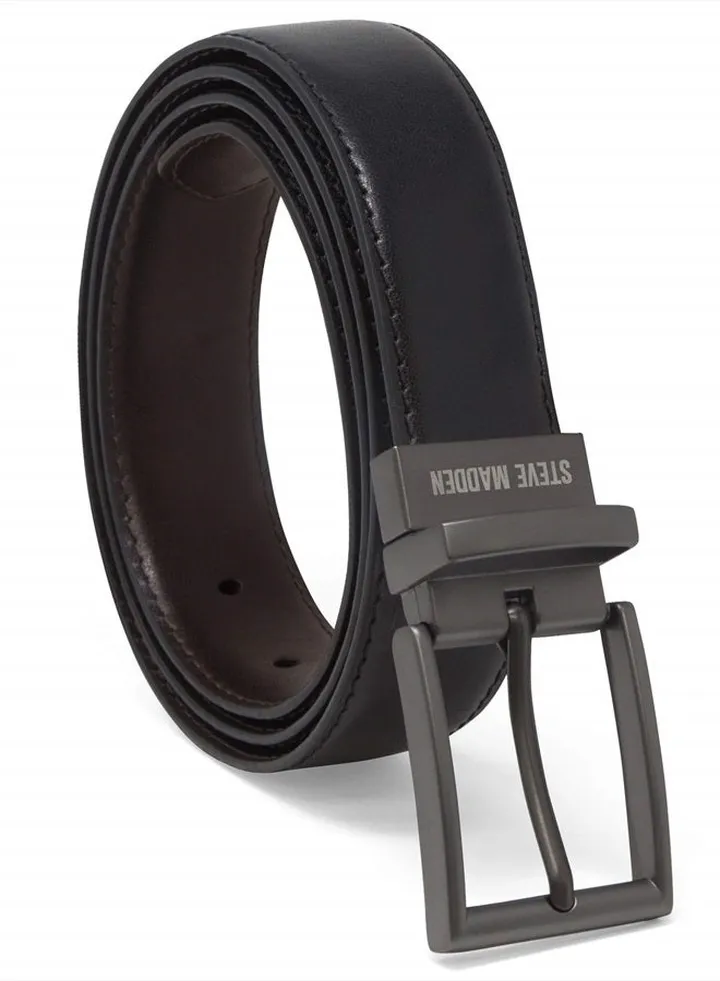 Men's Dress Casual Every Day Leather Belt, Black/Brown (Smooth), 34