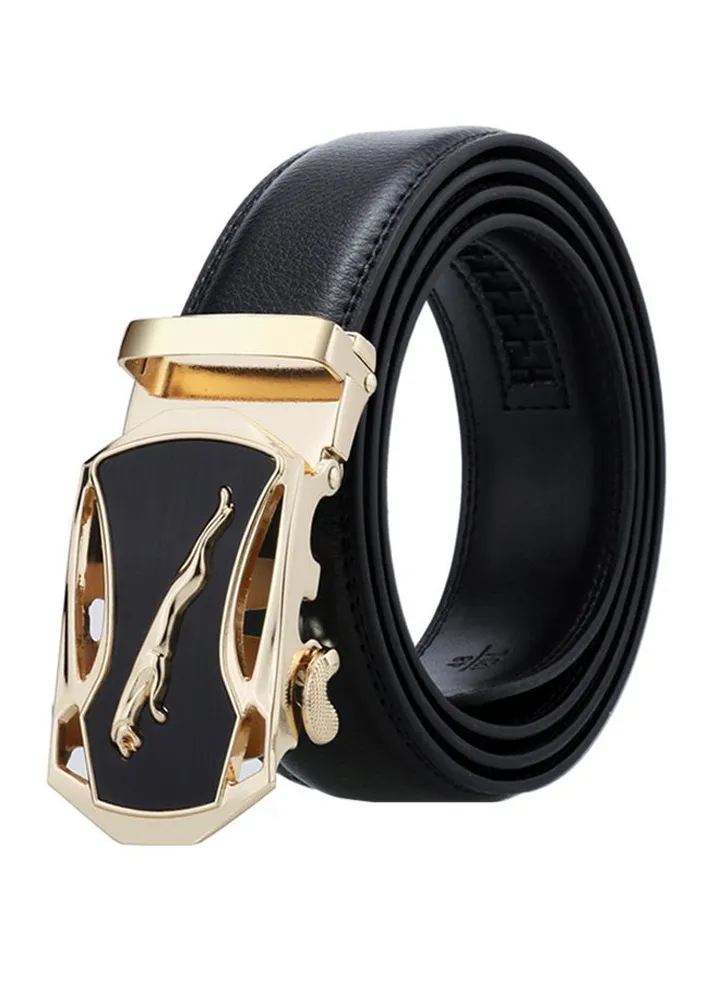 Genuine Leather Belt With Automatic Locking Buckle Black/Gold