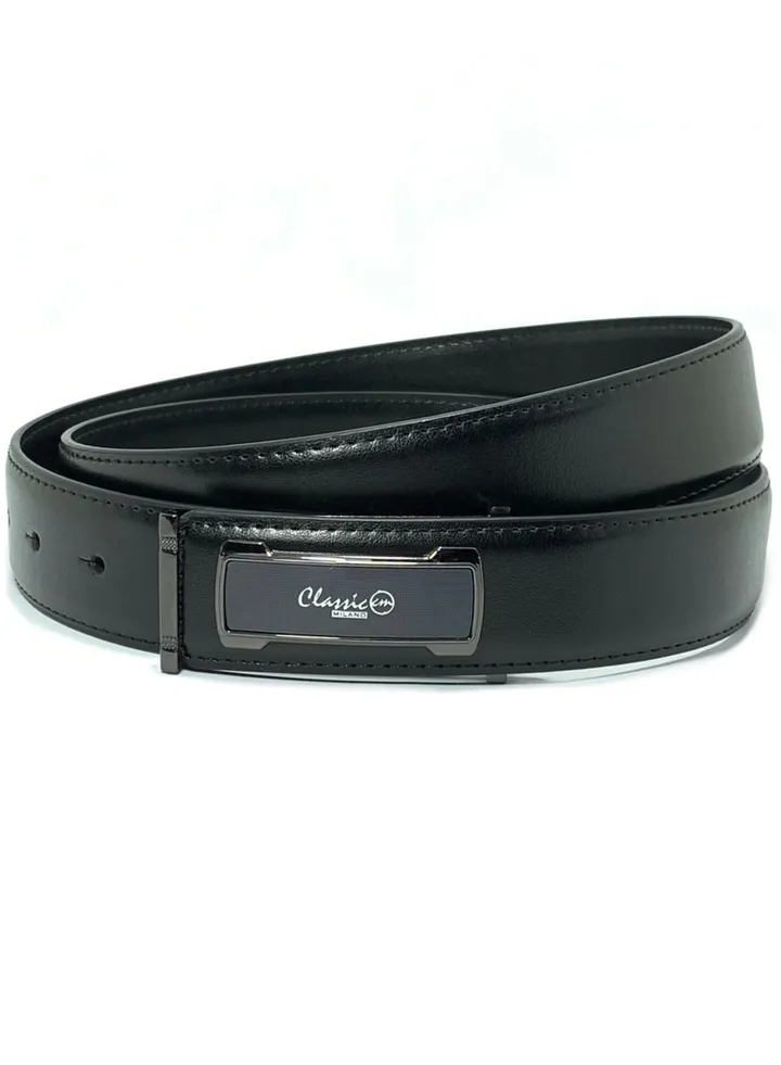 Classic Milano Men’s Leather Belt for men Fashion Belt Ratchet Dress Belts for men with Profile Plate Buckle for Men's Belt Enclosed in an Elegant Gift Box (Black) by Milano Leather