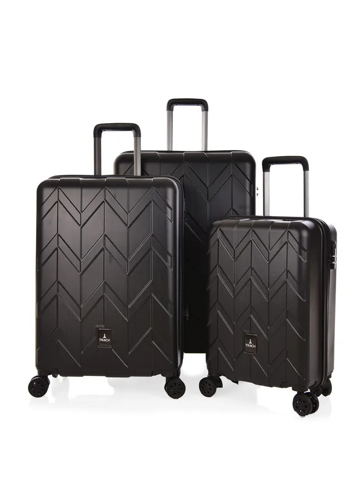 Track Unisex Luggage ABS Hard Material Trolley Travel Bag Suitcase 3 Pieces Set Size 20/24/28 Inch 1TR0107/3P Black