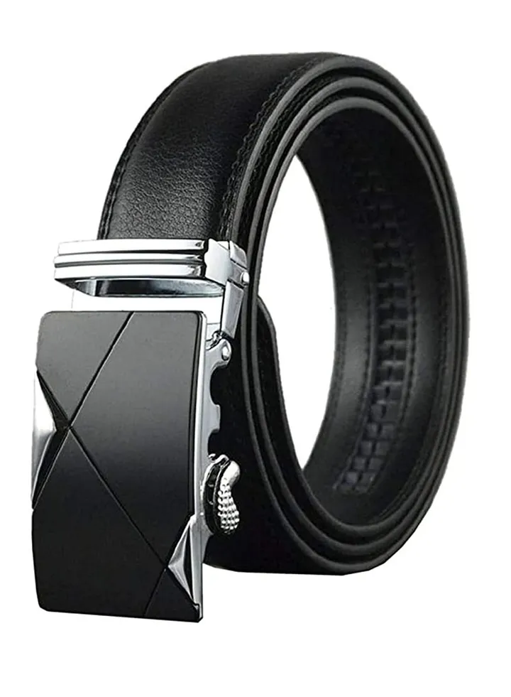 Mens Belt,Genuine Leather Fashion Belt Ratchet Dress Belt with Automatic Buckle, Soft Leather Business Belt Fashion for Casual Dress Jeans Khakis (Silver Buckle, Black)