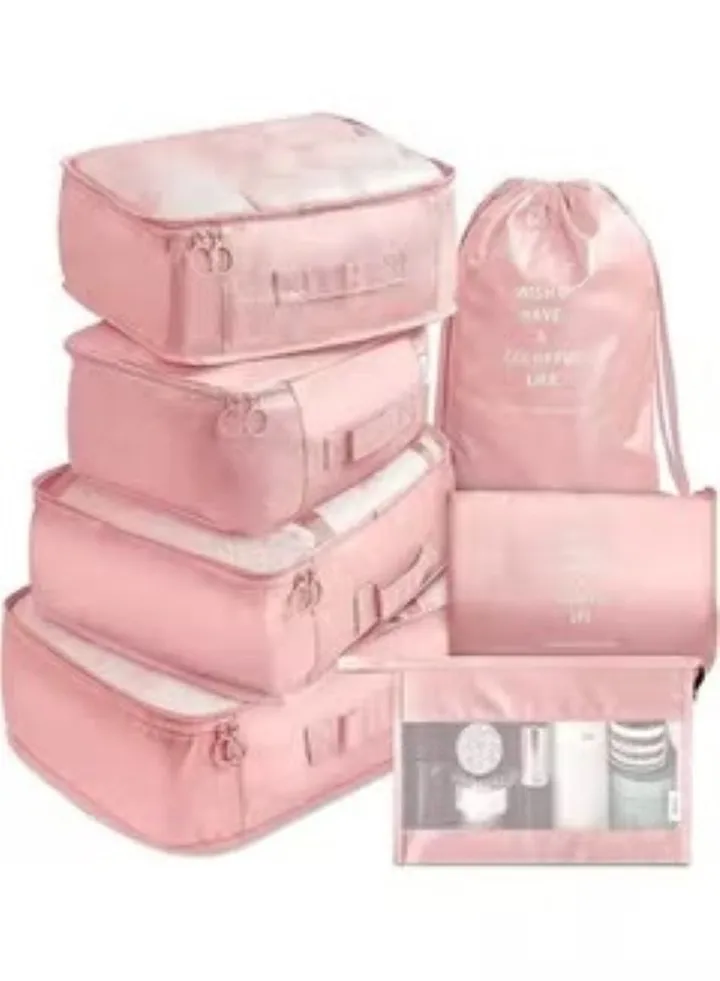 7-Piece Waterproof Luggage Set Pink