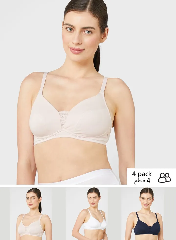 3 Pack Cotton & Lace Non Wired Full Cup Bra