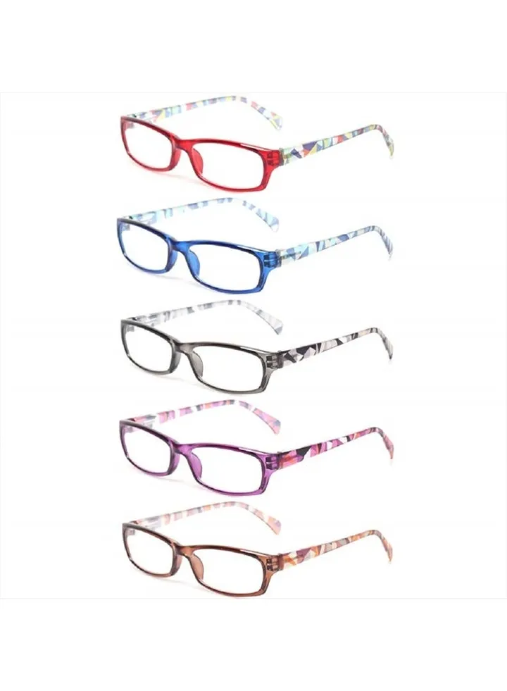 Reading Glasses 5 Pairs Fashion Ladies Readers Spring Hinge with Pattern Print Eyeglasses for Women (5 Pack Mix Color, 1.5)