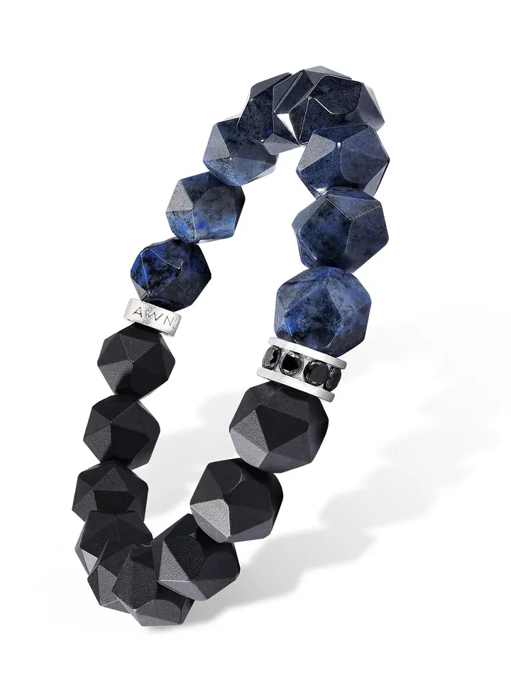 AWNL Men's Beaded Bracelet With Black Onyx and Blue Dumortierite Natural Gemstones Bracelets Gift for Men Husband Boyfriend