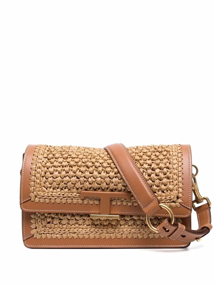 mini woven T-logo plaque crossbody bag
