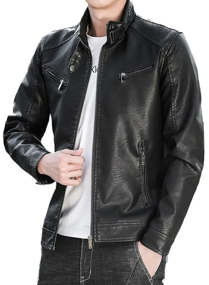 Long Sleeve Leather Jacket Black