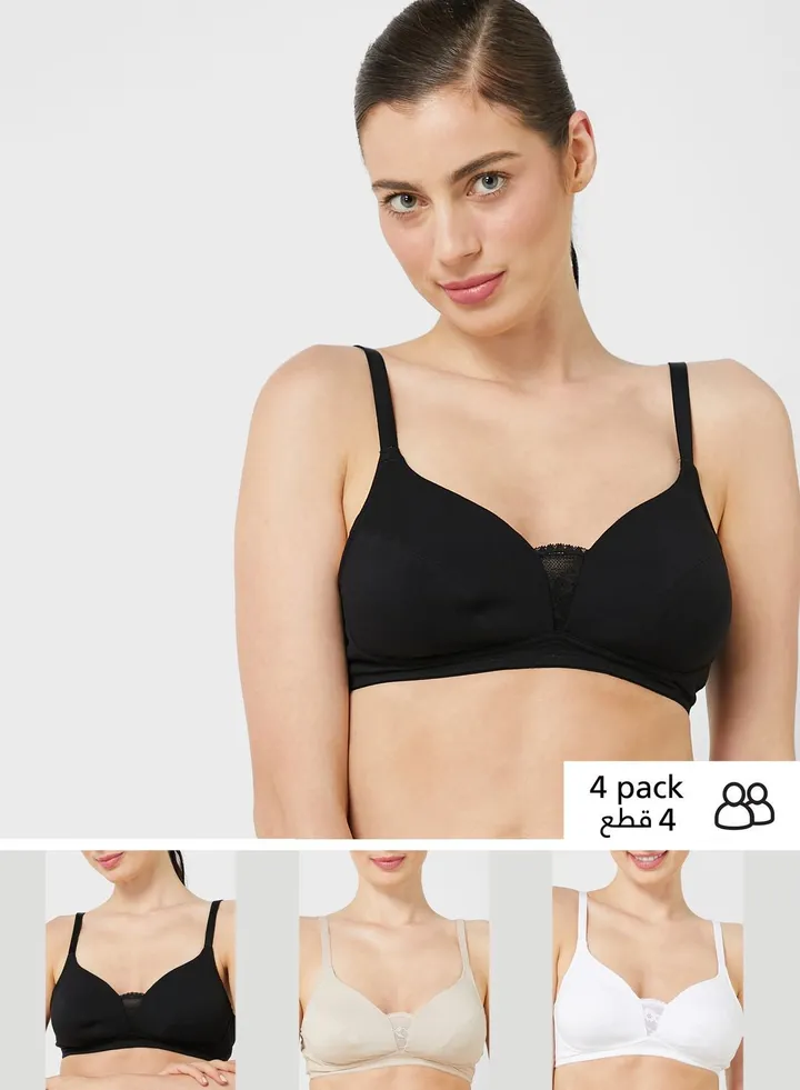 3 Pack Cotton & Lace Non Wired Full Cup Bra