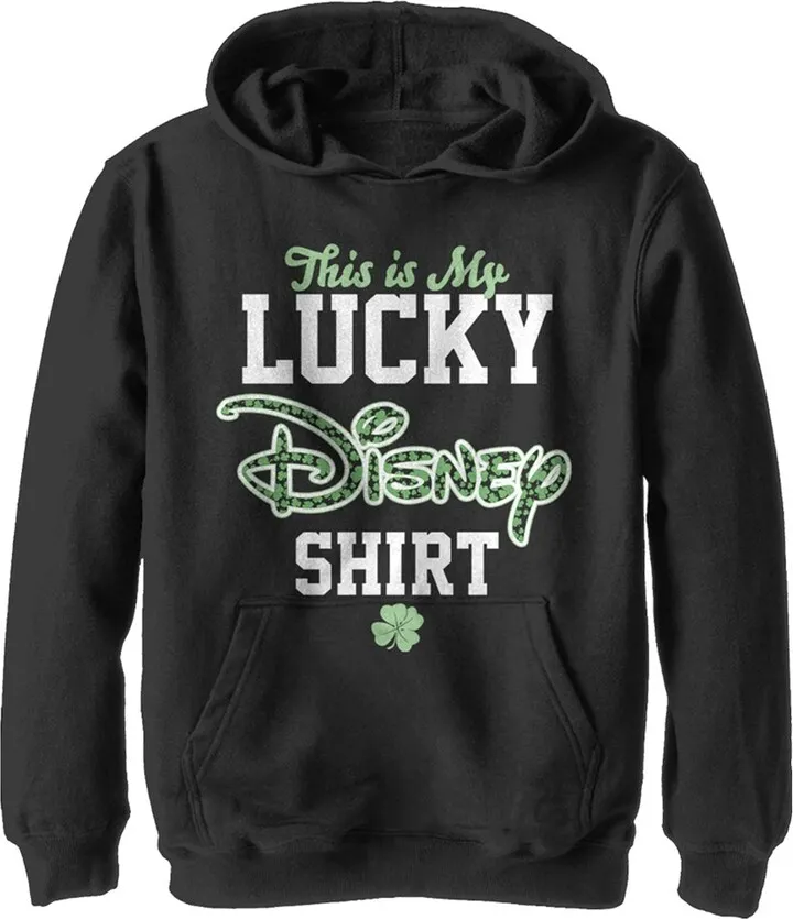 Boy's Disney This is my Lucky Shirt Pull Over Hoodie - Black - Large