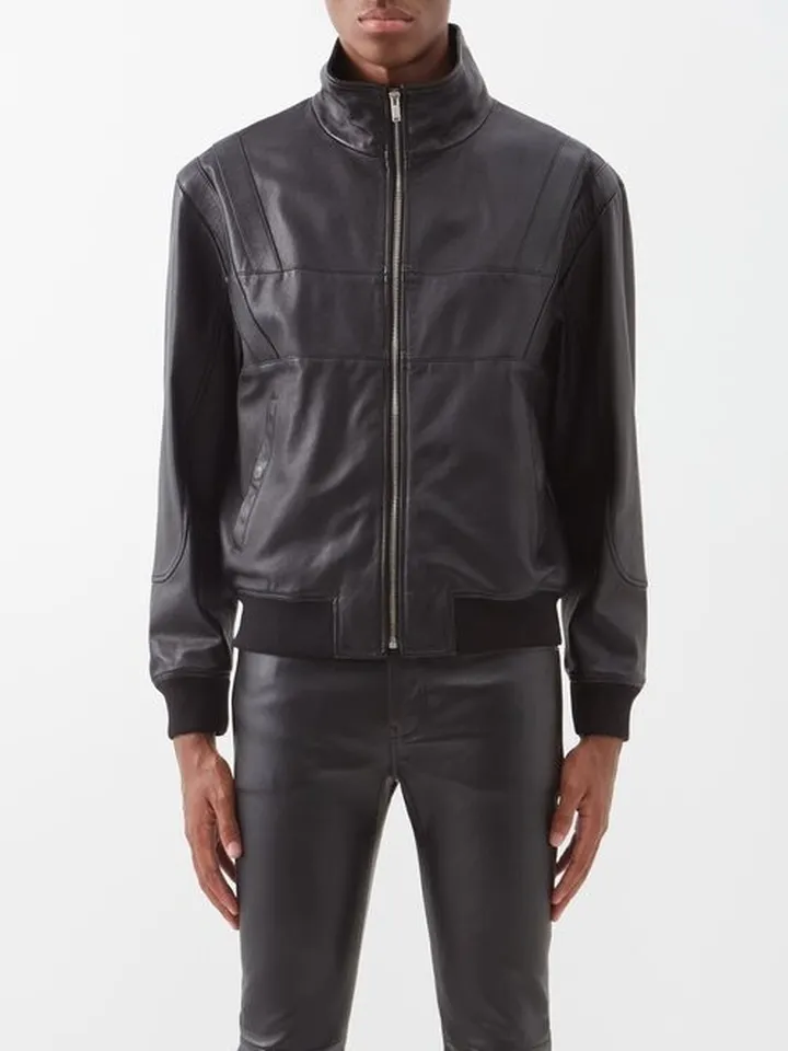 Panelled-yoke Leather Jacket