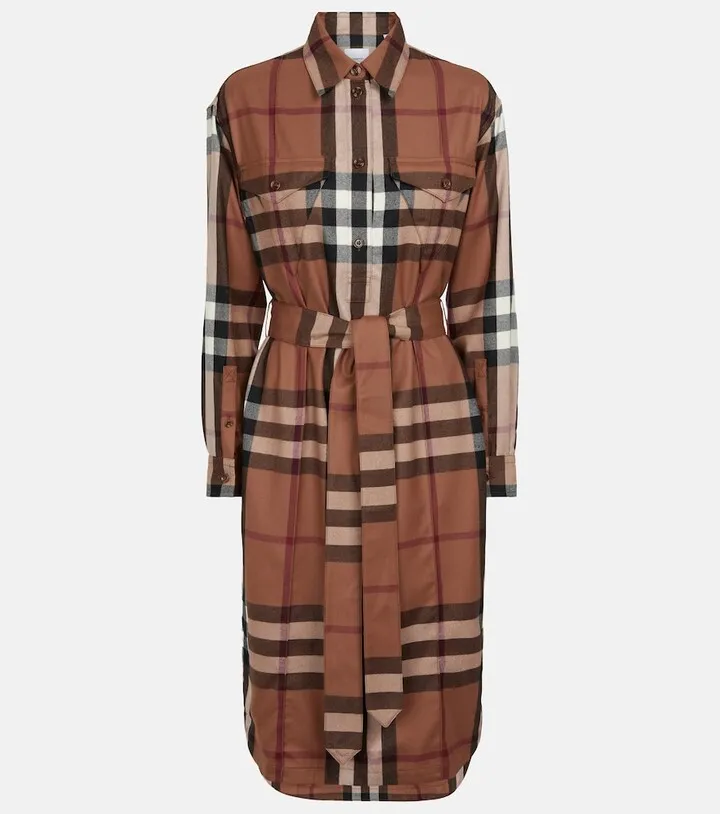 Checked wool shirt dress