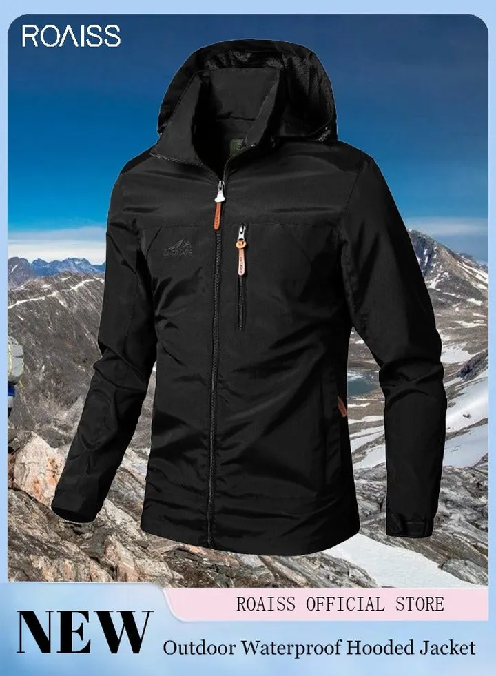 Men's Casual Loose Windproof Jacket Solid Sports Hoodie Lightweight Outdoor Hiking Zipper Jacket