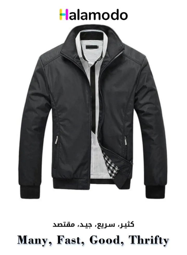 Black XXXL Size Autumn and Spring Jacket Men's Stand Collar Jacket