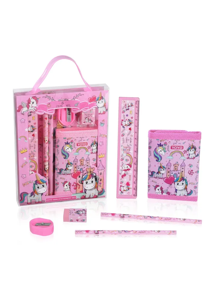 Unicorn Stationery Set Include 2 Pcs Pencil Case Rulers Eraser Sharpener and Coin Purse for Girls Boys