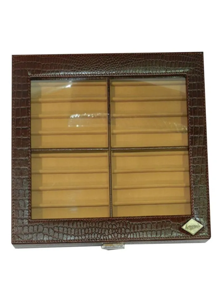 Genuine Leather Pen Storage Box Dark Brown/Clear