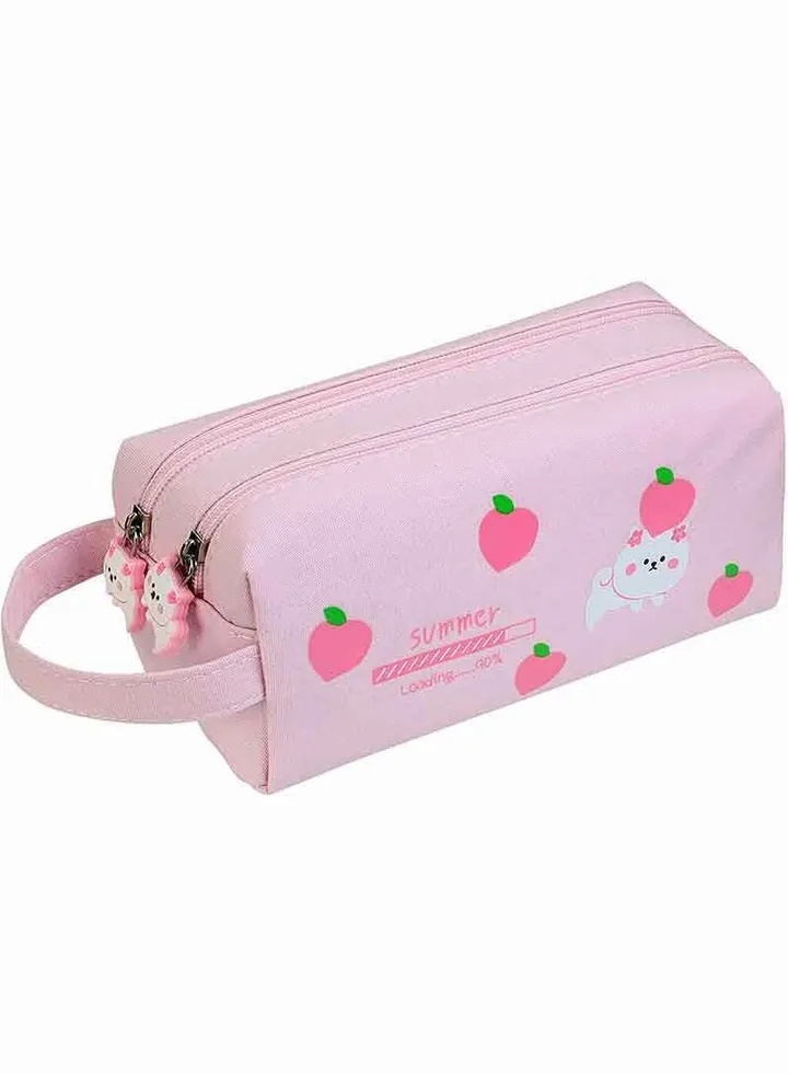 Double Zipper Pencil Pouch Pink