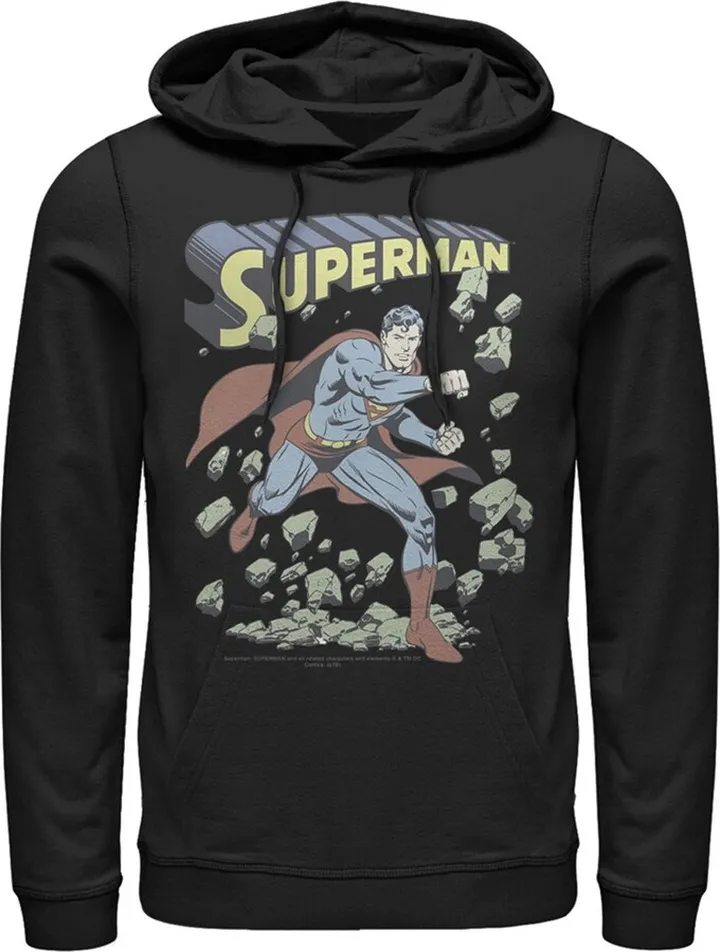 Men's Superman Hero Smash Barriers Pull Over Hoodie - Black - 3X Large