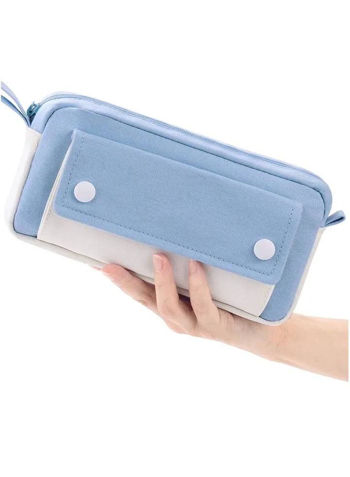 Pencil Case, Large Capacity Pen Pencil Pouch Durable Bag, Portable Journaling Supplies with Easy Grip Handle, Marker Travel Simple Bag, School Office Aesthetic Organizer for Girls Adults(Blue)