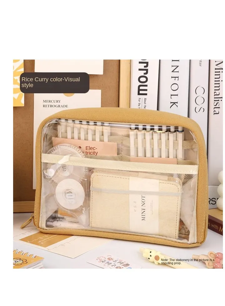 Big Capacity Pencil Case Canvas High Large Storage Pouch Marker Pen Simple Stationery Bag School College Office Organizer For Teens Girls Adults Student-Beige Beige Unique