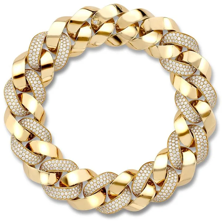 18kt yellow gold diamond Cuba small chain bracelet