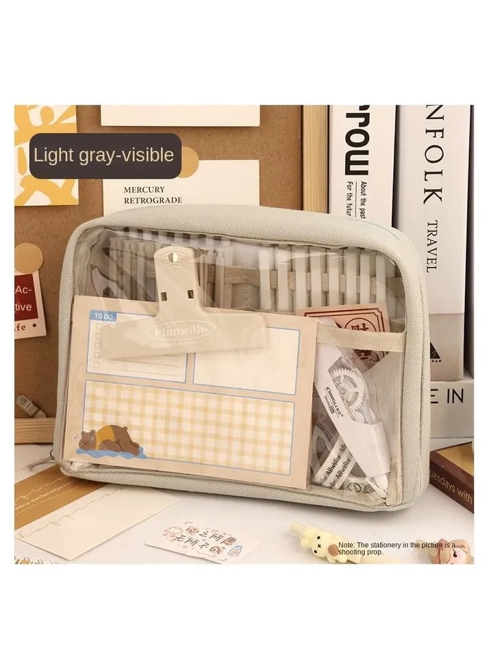 Big Capacity Pencil Case Canvas High Large Storage Pouch Marker Pen Simple Stationery Bag School College Office Organizer For Teens Girls Adults Student-Beige Beige Unique
