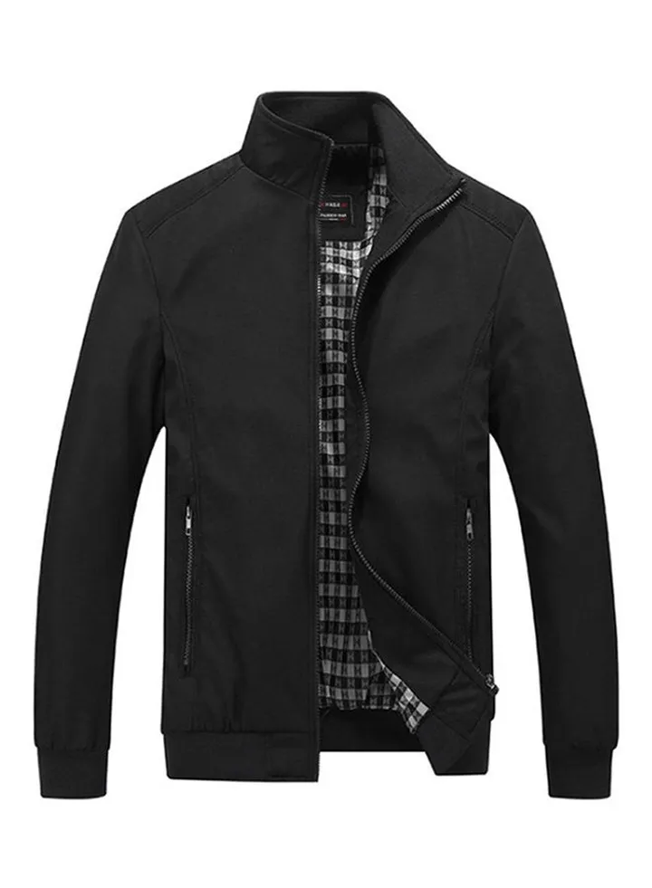 Stand-up Collar Long Sleeve Blouson Jacket Black