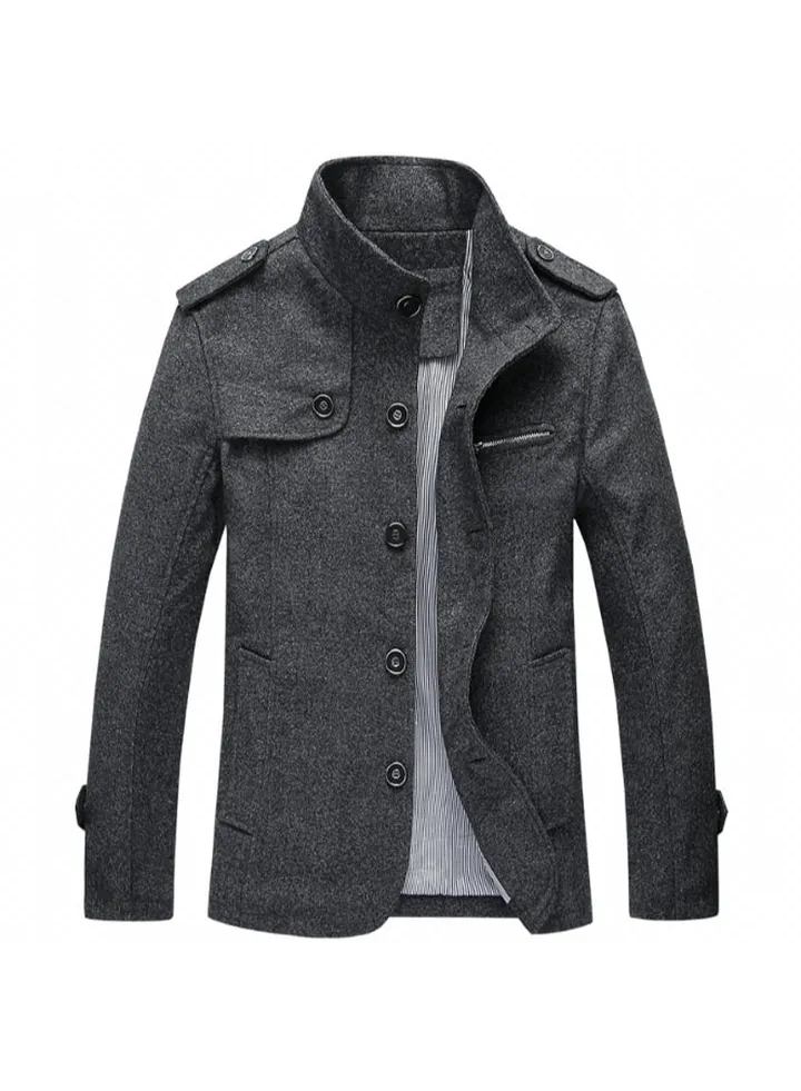 Casual Woollen Overcoat Grey