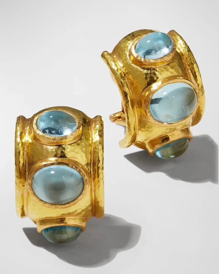19k Gold Aquamarine Hoop Earrings