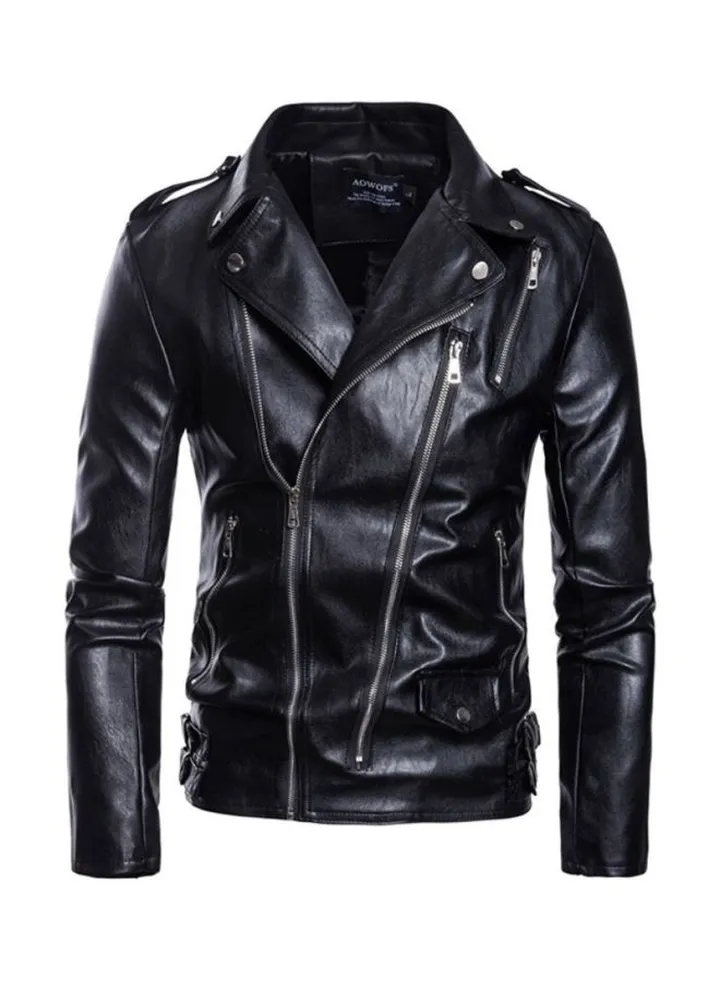 Long Sleeve Leather Jacket Black