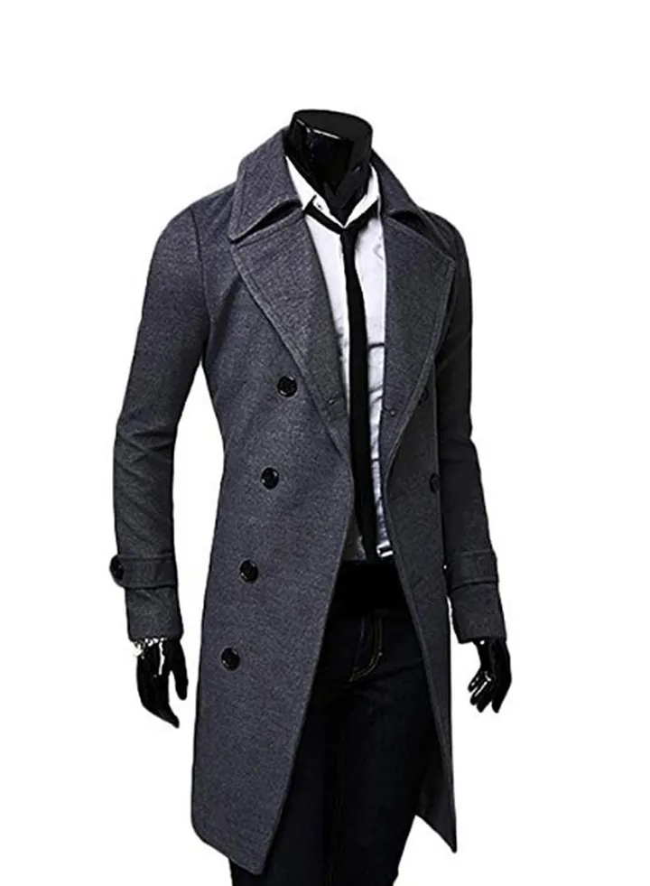Slim Fit Long Sleeves Trench Coat Grey