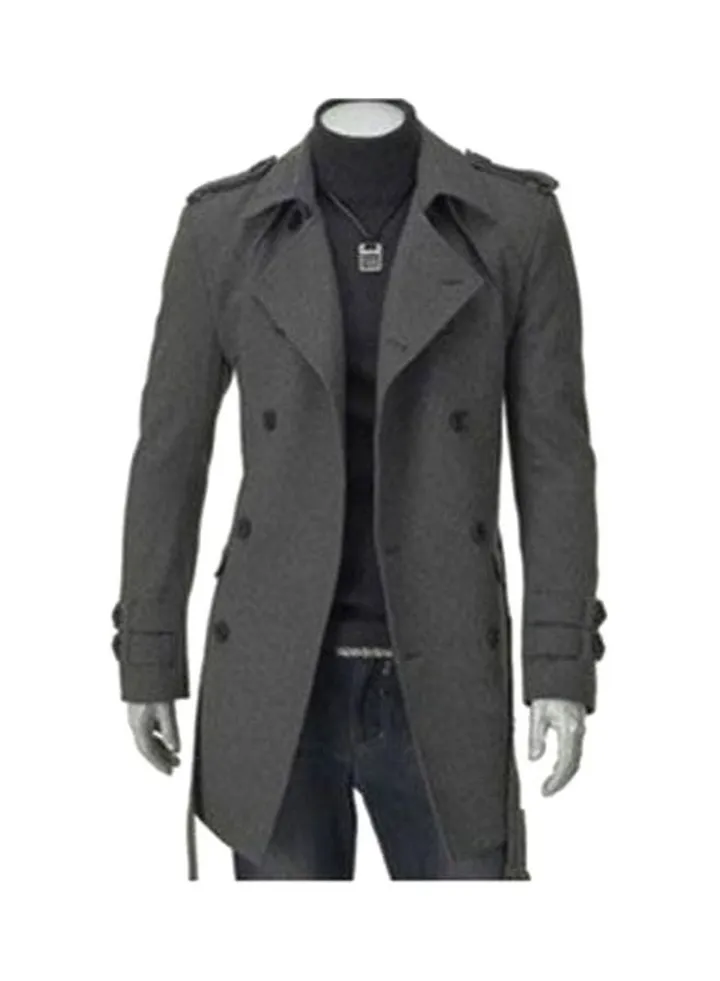 Double-Breasted Long Sleeves Coat Grey