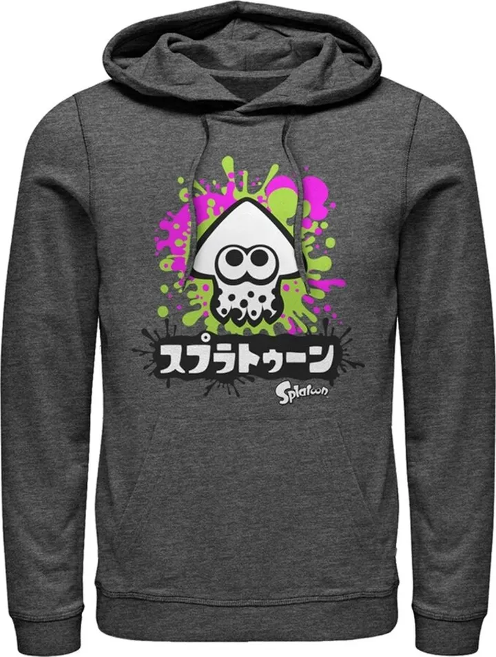 Men's Nintendo Splatoon Inkling Squid Pull Over Hoodie - Charcoal Heather - 2X Large