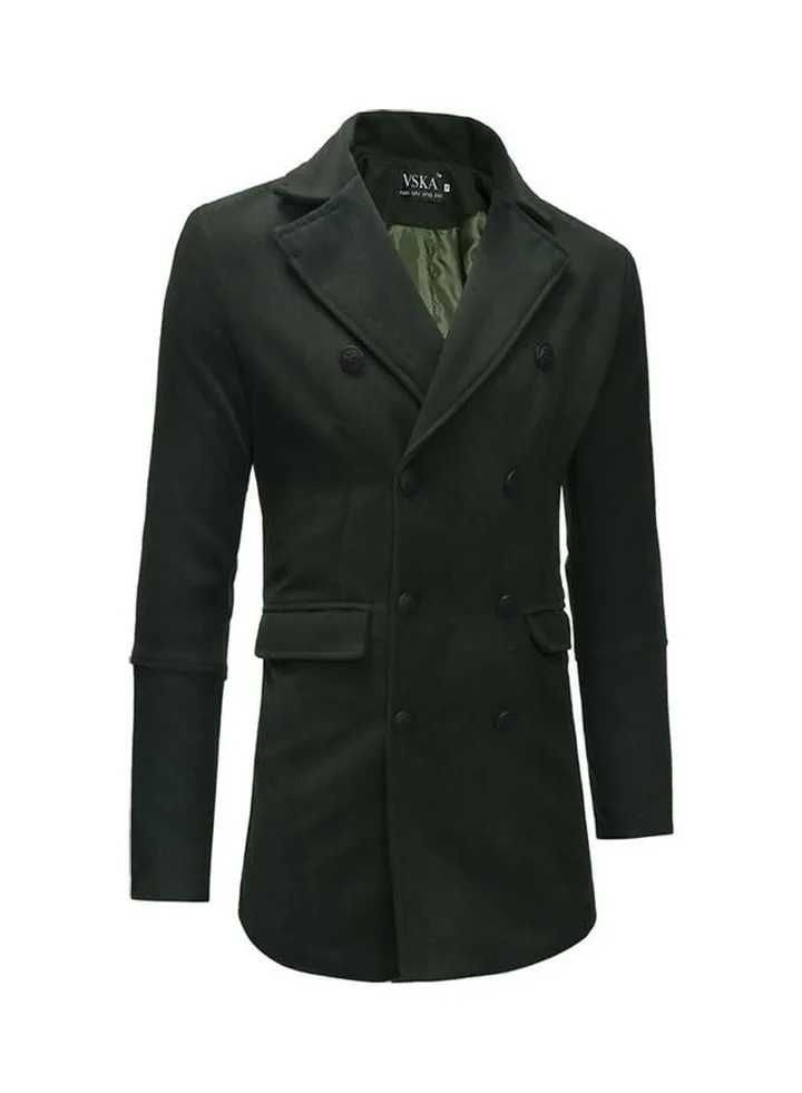 Solid Double-Breasted Coat Top Green