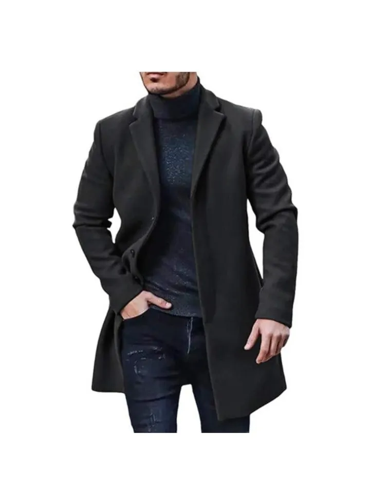 Squality Breasted Long Coat Men Black