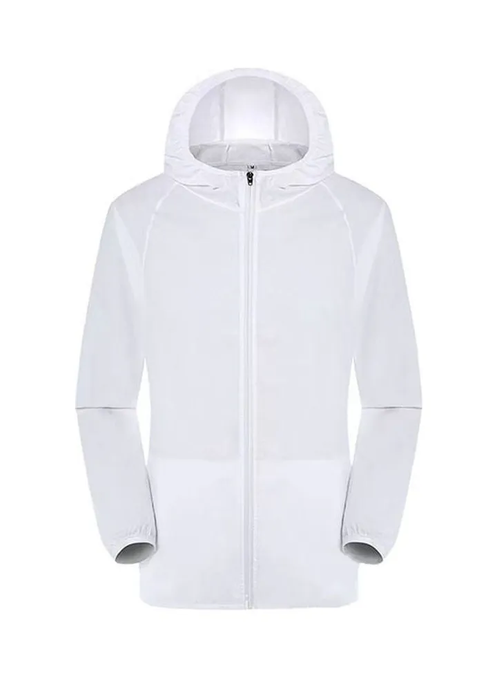Solid Windproof Hooded Fishing Coat White